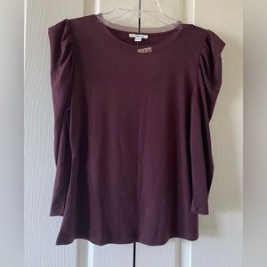 bar III Mesh-Trim Puff-Sleeve Top - Deep Merlot